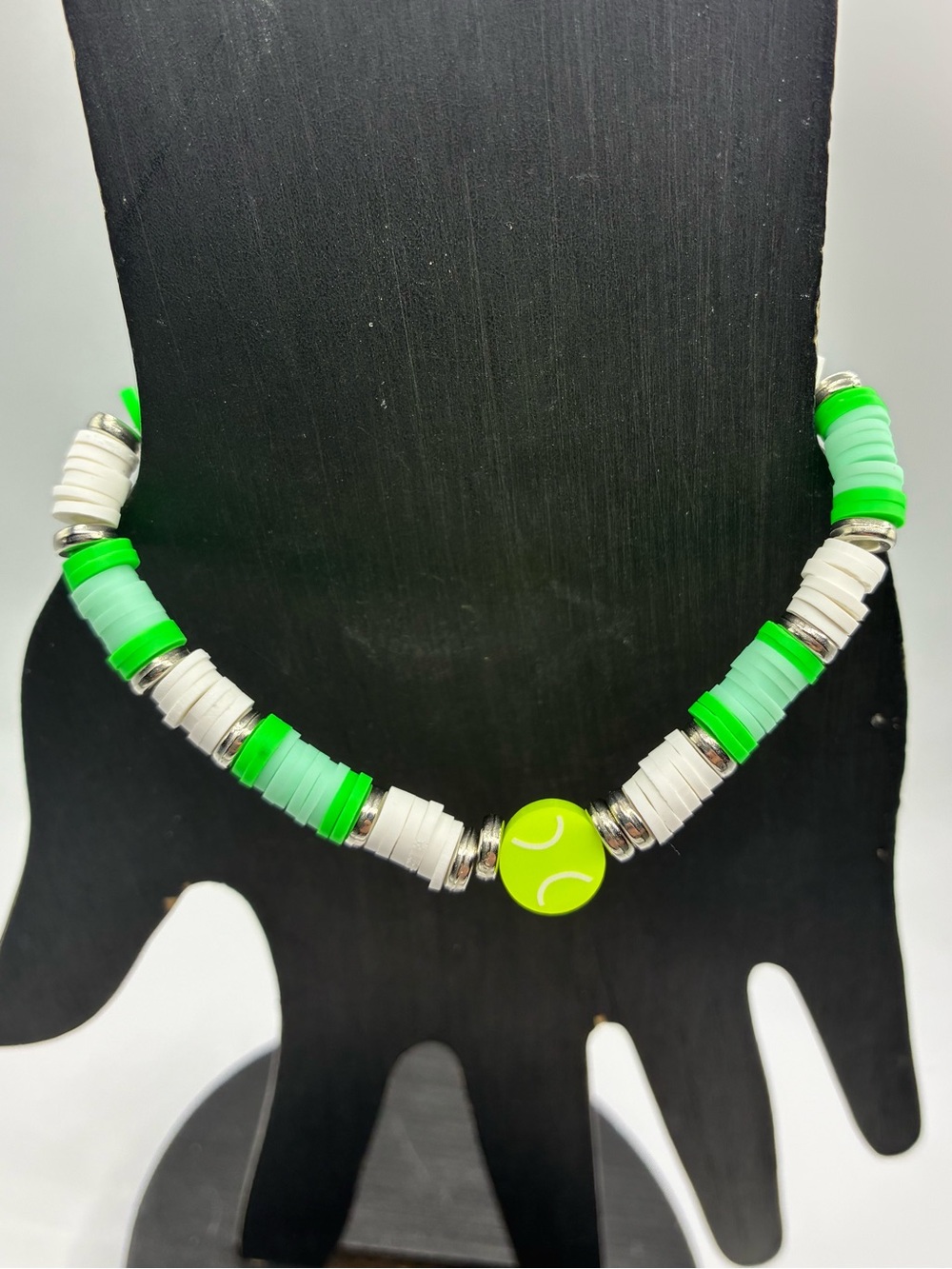 Beaded Stretch Tennis Bracelet-Green and White